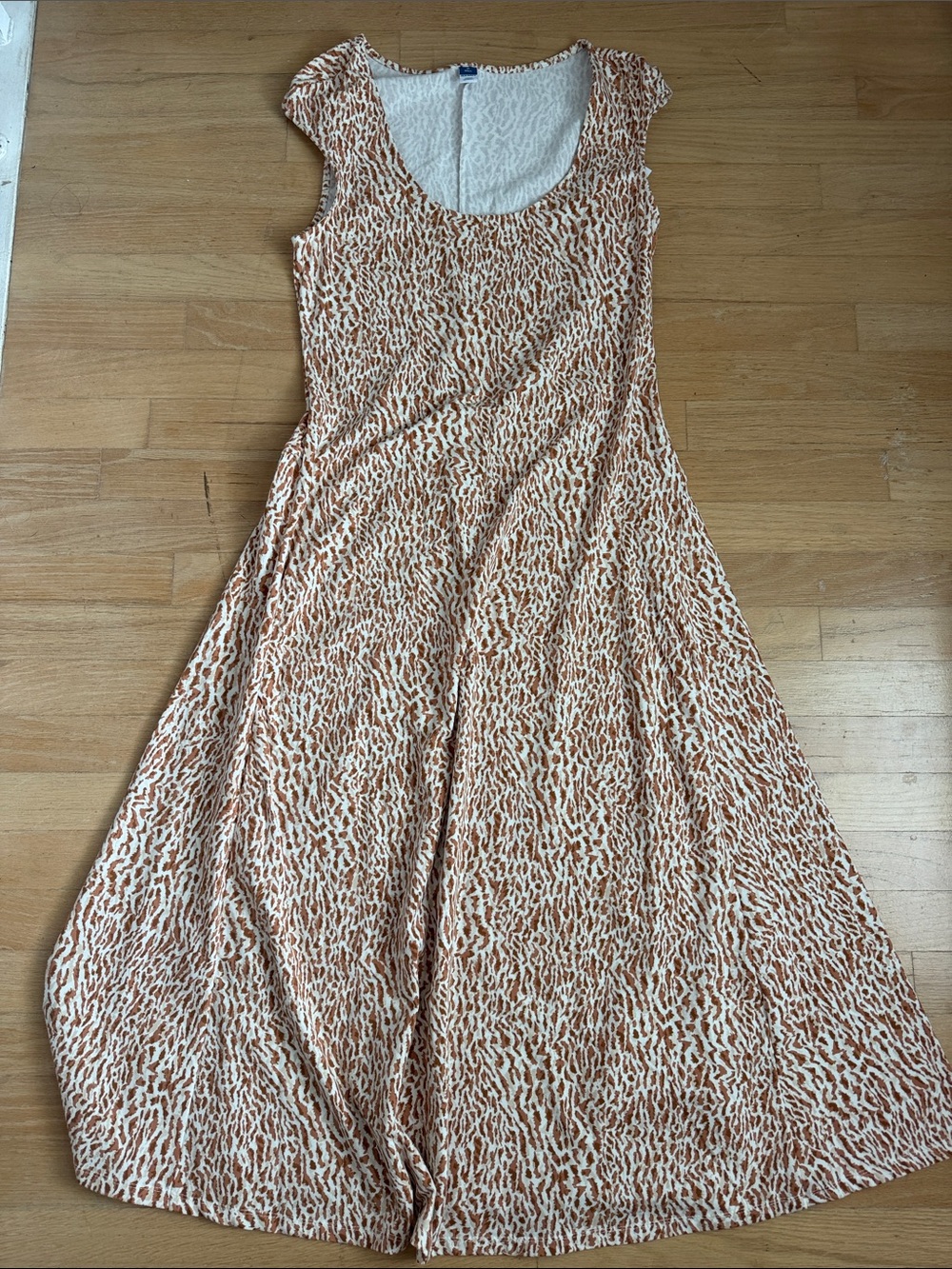 Old Navy Cream and Brown Cap-Sleeve Maxi Dress